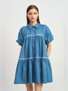 En Saison Tara Tiered Cotton Trapeez Shirtdress